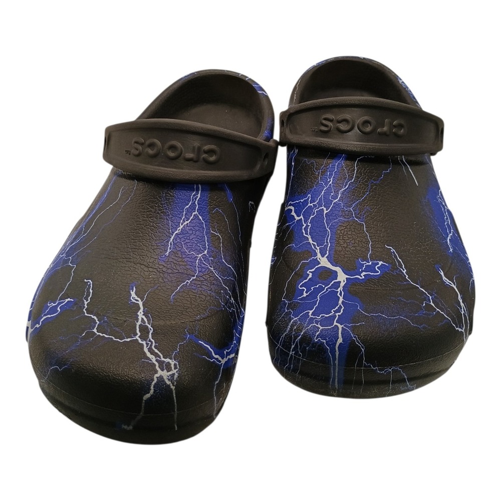 Crocs‎ Bistro Womens 9 Men's 7 Black Lightning Bolt Slip Resistant Comfort Clogs